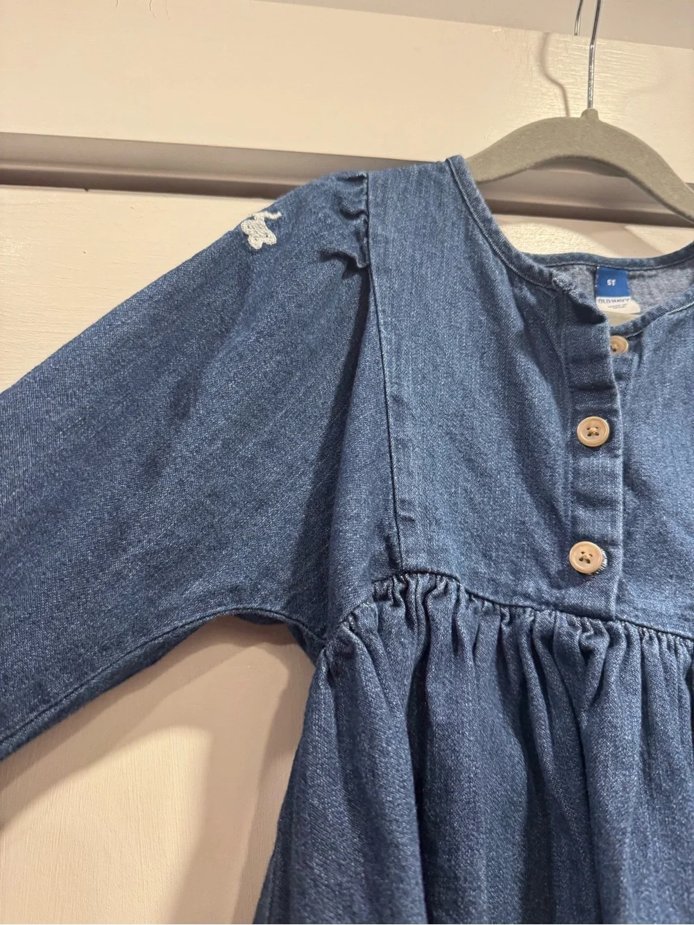 Old Navy Long Sleeve Embroidered Jean Dress 5T School Western Boho Family Photos